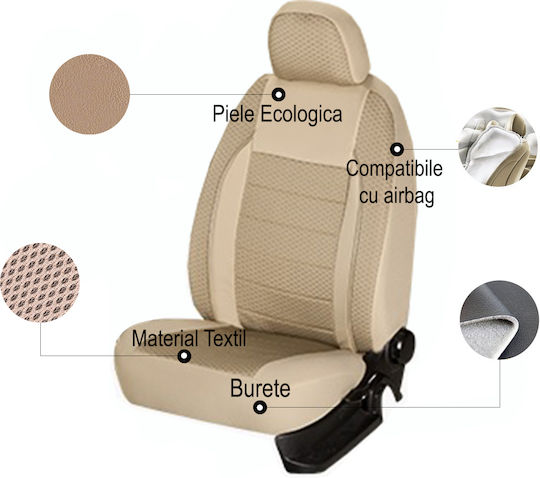 Car Seat Cover Set Elegance Edition V2 Textile Material Eco-leather Inserts 11 Pieces Beige