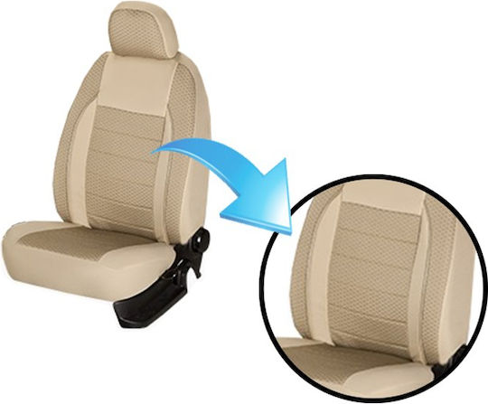 Car Seat Cover Set Elegance Edition V2 Textile Material Eco-leather Inserts 11 Pieces Beige