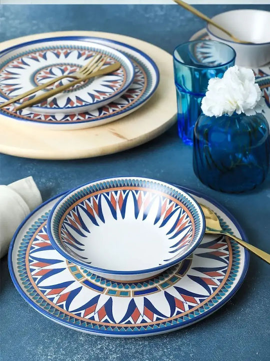 Dinnerware Set 24 Pieces 6 Persons Blue Pattern 28 × 28 Cm