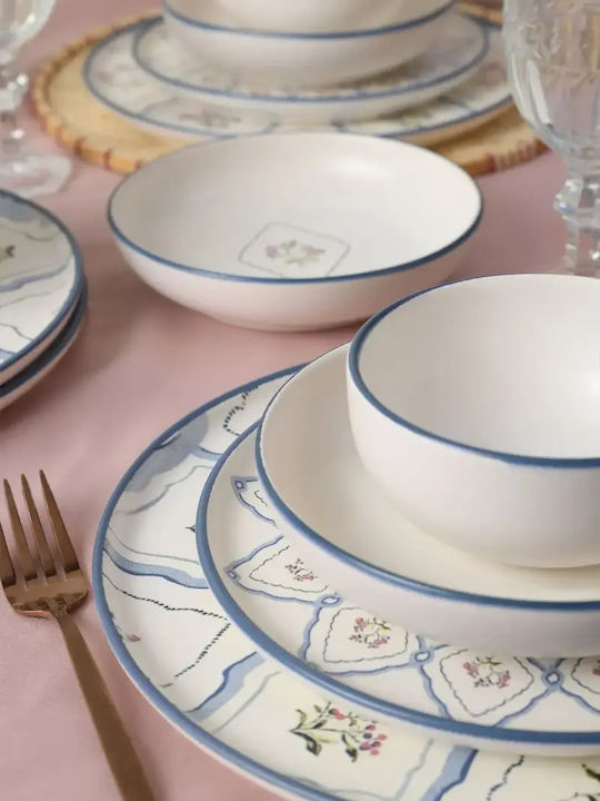 Elegant White-Blue Dinnerware Set 24 Pieces 6 Persons 28x28cm