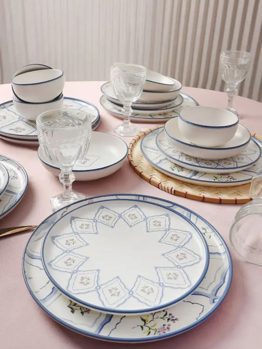 Elegant White-Blue Dinnerware Set 24 Pieces 6 Persons 28x28cm