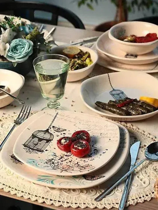 Σετ Φαγητού Κομψό Κρεμ Καλλιτεχνικό Μοτίβο – 27x27 Cm