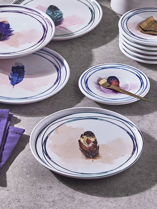 19-Piece Stoneware Porcelain Dinnerware Set Feather Collection for 6 People 20x20cm