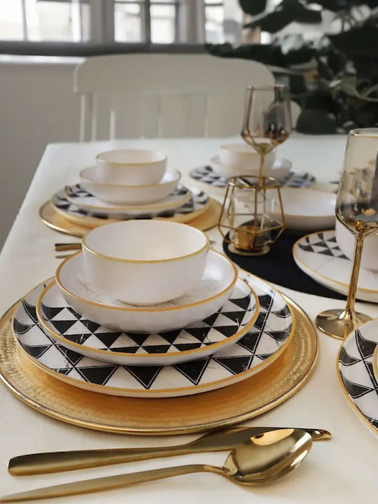 Trigon Dinnerware Set Black White Gold Details 27 X 27cm