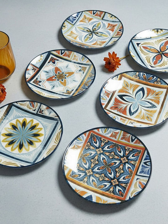 Set of 6 Porcelain Serving Plates with Tile Pattern 20x20cm