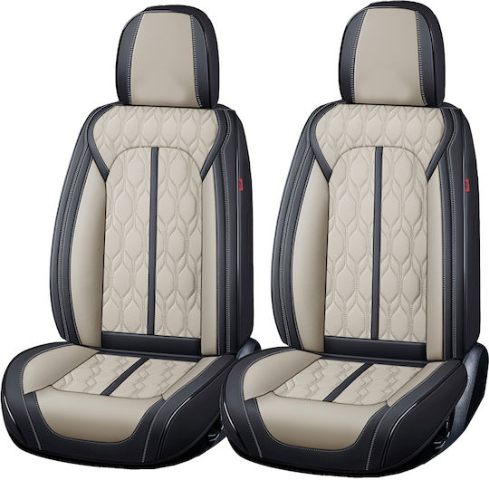 Huse Scaune Auto Premium 5 Locuri Carguard Deluxe Piele Eco Perforată Negru Crem