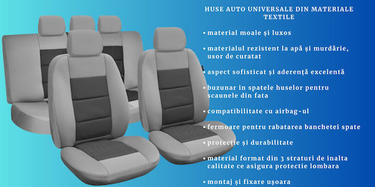 Set Universal Premium Lux Huse Scaune Auto Spumă Moale Compatibile Cu Airbaguri Fermuare Echipate Bancă Spate Pliabilă 11 Piese Ergonomice Buzunar Încorporat 3 Straturi
