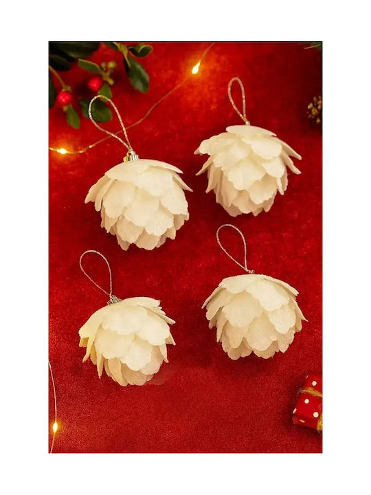 Set 4 Ornamente De Crăciun Pentru Brad Floare Albă Brad – Alb 6x6 Cm