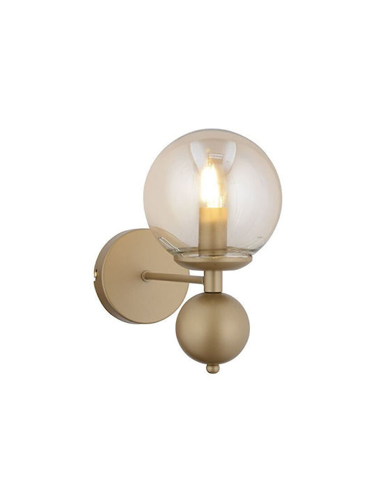 Wall Lamp Vintage Spherical Honey Glass & Metal Base 28x15cm