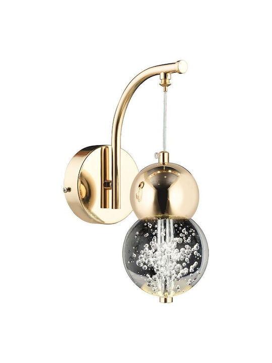 Gold LED Wall Lamp Crystal Ball & 3 Light Colours 26×30cm