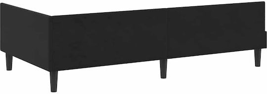 Pat Single Tapitat Cu Catifea Neagră Cu Saltea 94x200cm