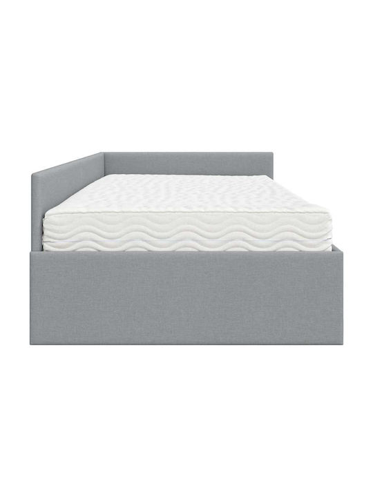Single Upholstered Bed Base with Fabric Light Grey with Slats and Mattress 94x190cm