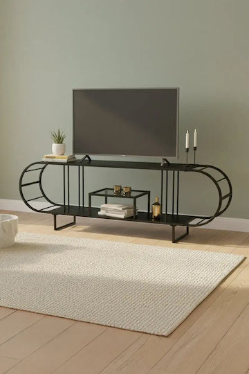 Mobilier Minimal Stand TV Negru Metalic Rafturi Negru 161×37×55 Cm