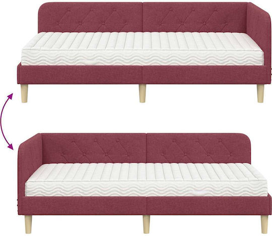 Kinderbett mit Lattenrost und Stoffbezug in Rot für 90x190cm Matratze