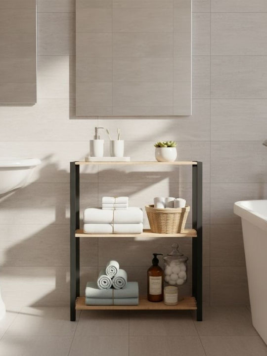 FixWood Ραφιέρα Κουζίνας Ξύλινη 3 Θέσεων Μαύρη 65x29x78cm