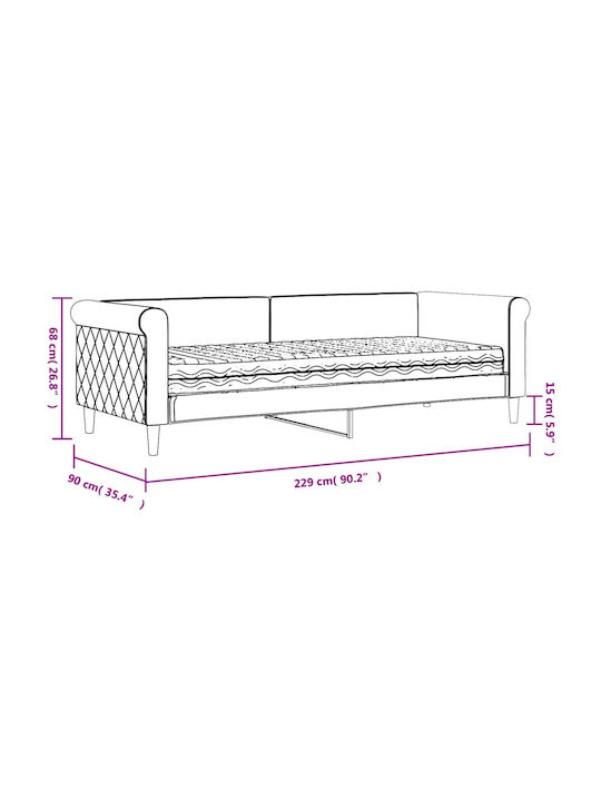 Canapea Pat Single din Lemn Masiv Galben cu Lamele pentru Saltea 80x200cm