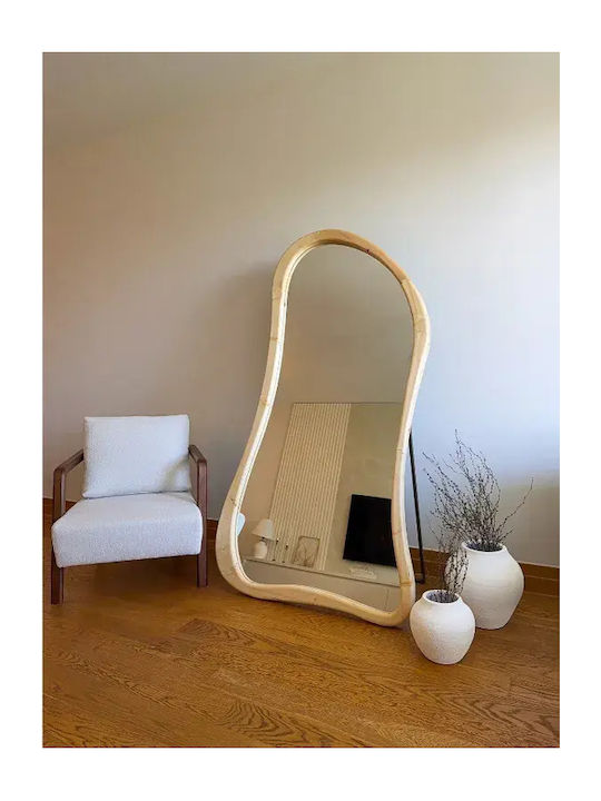 SteweHome Asymmetric Floor Mirror with Beige Wooden Frame 180x100cm