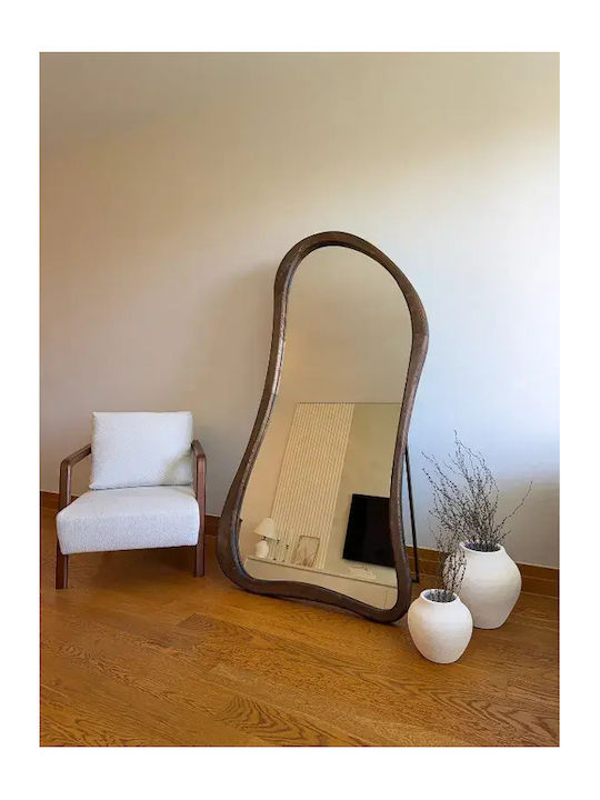 SteweHome Asymmetrischer Boden- oder Standspiegel mit Braun Holz Rahmen 180x100cm