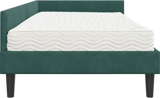Single Upholstered Bed with Velvet Green with Slats & Mattress 94x200cm