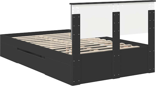 Doppelbett Aus Holz Schwarz mit Lattenrost für Matratze 137x203cm