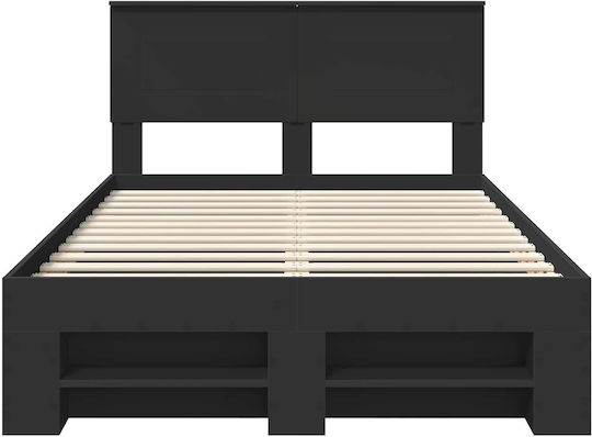 Doppelbett Aus Holz Schwarz mit Lattenrost für Matratze 137x203cm