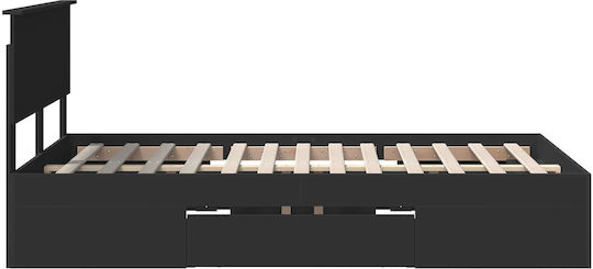 Doppelbett Aus Holz Schwarz mit Lattenrost für Matratze 137x203cm