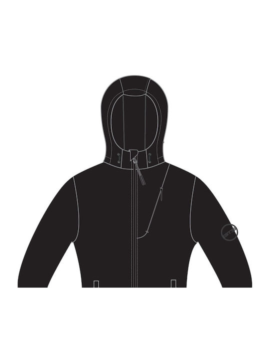 Women's for Hiking Sports Softshell Jacket Waterproof and Windproof for Winter with Hood Black
