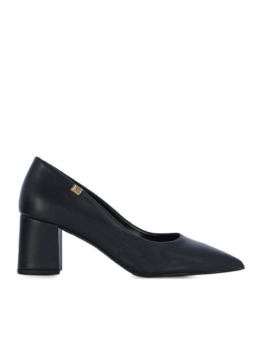 Leder Pumps mit mittelhohem Absatz Blau