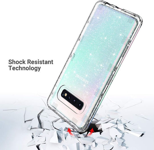 Jup Ulak Калъф 1619431 8865-22 Samsung Galaxy S10 Plus 3 В 1 Рамка TPU Прозрачен С Бляскави Елементи 6.4"