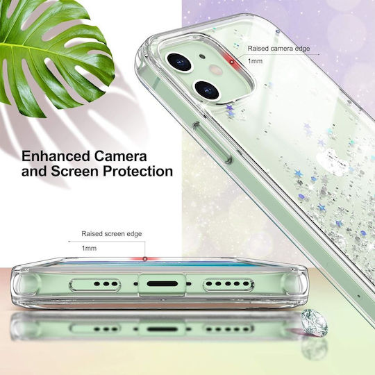 Jup Калъф 7402339 8865-23 iPhone 12/12 Pro Блестящи Сребърни Звезди Прозрачен TPU + PC 6.1"