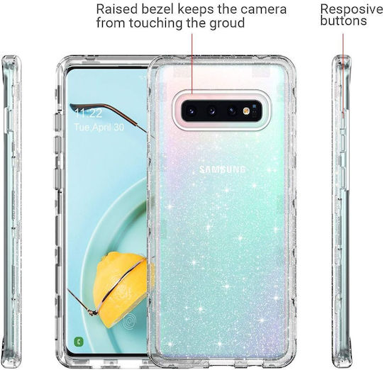 Jup Ulak Калъф 1619431 8865-22 Samsung Galaxy S10 Plus 3 В 1 Рамка TPU Прозрачен С Бляскави Елементи 6.4"
