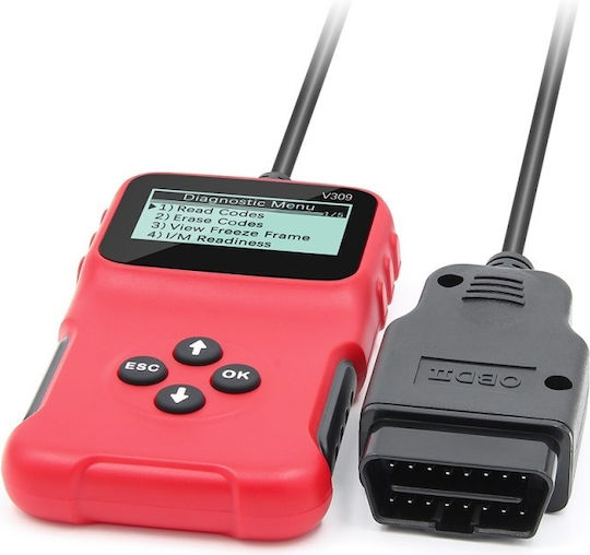 V309 Auto Diagnostic Scan Device Obd2 Read Clear Error Codes Lcd Screen Dtc Search Portable Universal Red Black