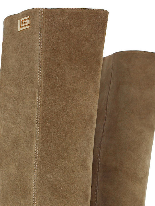 Synthetic Leather High Heel Women's Boots with Zipper Brown
