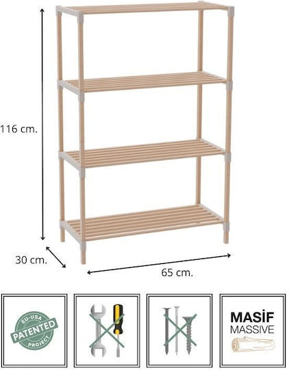FixWood Floor Bathroom Shelf Wooden 65x30x116cm Beige