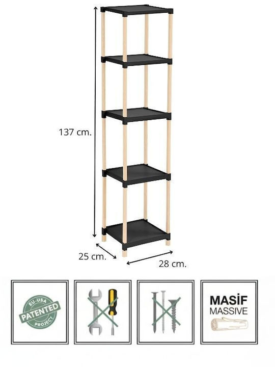 FixWood Floor Bathroom Shelf Plastic 28x25x137cm Black