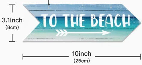 Decorative Sign "to Beach" Handmade Wooden 25x8cm
