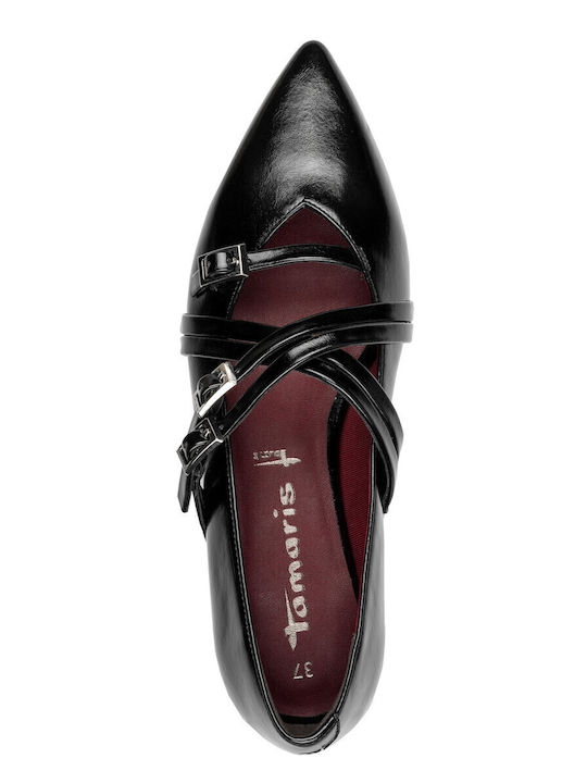 Synthetic Leather Pointy Ballerinas With strap Black