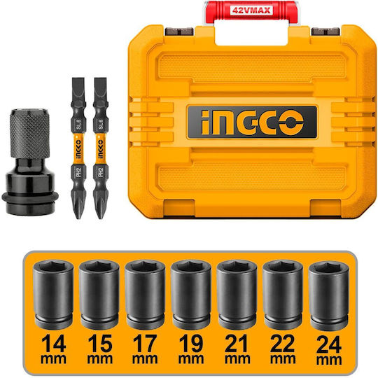 Ingco Brushless Impact Wrench Battery 42V 2x2Ah with Socket 1/2"