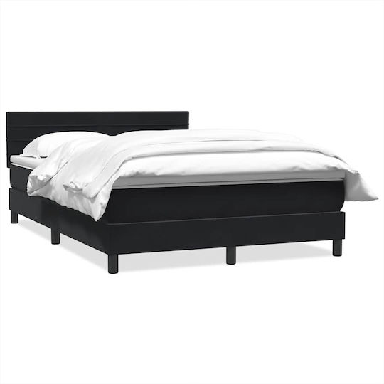 Boxspring Κρεβάτι Υπέρδιπλο Επενδυμένο με Ύφασμα Μαύρο με Τάβλες & Στρώμα 160x210cm