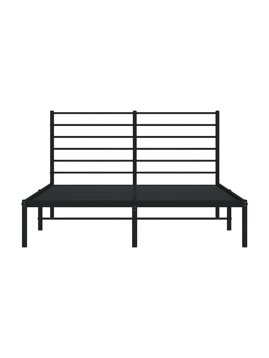 Double Metal Bed Black with Slats for Mattress 160x200cm