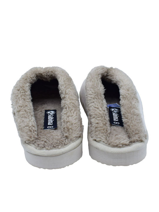 Winter Women's Slippers with Fur Beige