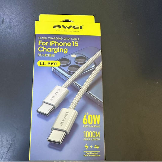 Awei USB 2.0 Cable USB-C male - USB-C Μαύρο 1m TS04224-1
