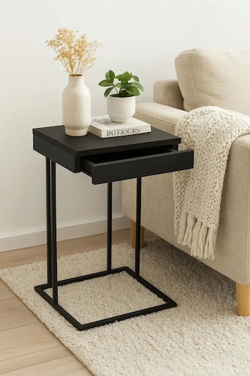 Schwarzer Moderner Beistelltisch für das Wohnzimmer mit Schublade 42x36x64cm