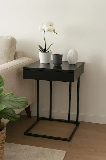 Schwarzer Moderner Beistelltisch für das Wohnzimmer mit Schublade 42x36x64cm