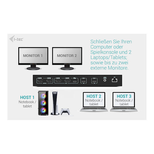 i-tec KVM Dock PRO 3 Dock / USB-C Docking Station με 4K PD Ethernet Μαύρο
