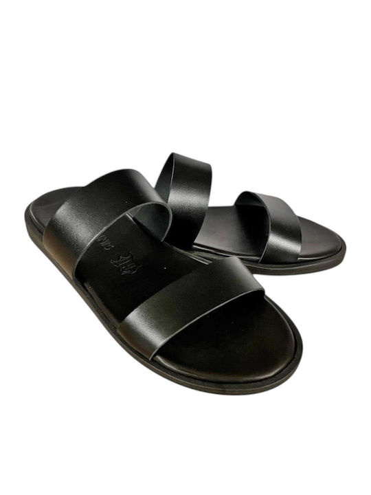 Leather Women's Flat Sandals in Black Color