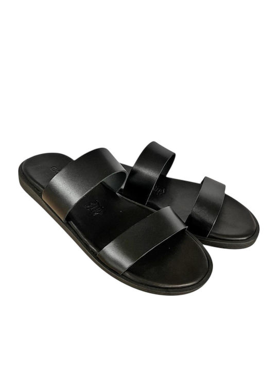 Leather Women's Flat Sandals in Black Color