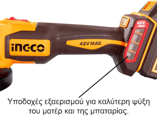 Ingco CAGLI4128112E Τροχός 115mm Μπαταρίας 2x2.5Ah