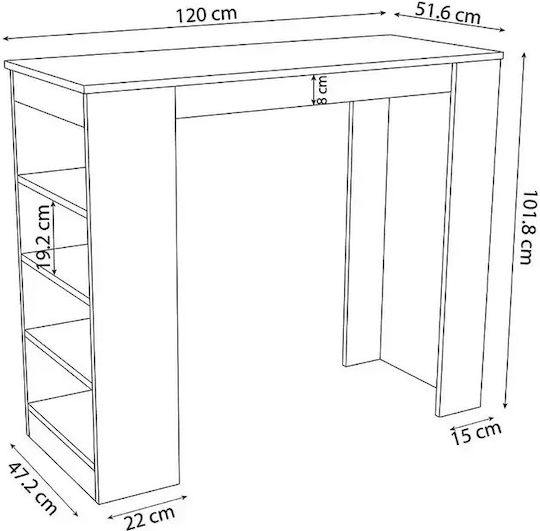SteweHome Bar-Tisch Schwarz Oberflächenmaterial Marmor & Regale 120x51x101cm