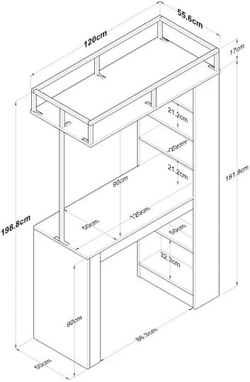 Έπιπλο Μπαρ Ράφια Δρυς & Μεταλλικό Σκελετό 120x55x181cm